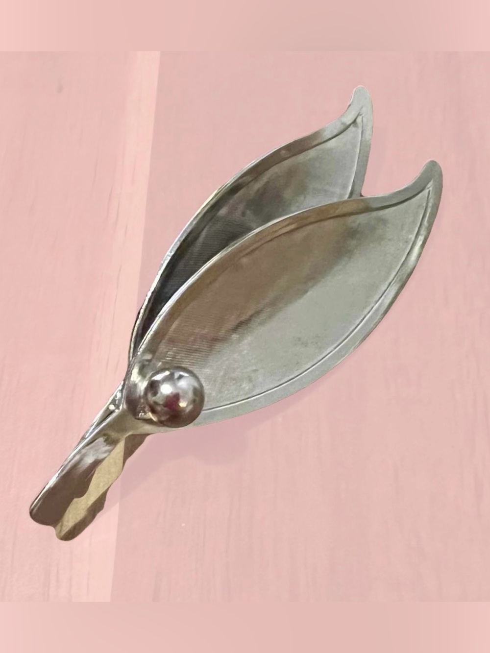 Vintage Silvertone Guilloche Brooch W Modernist Lines Mid-Century Modern Style